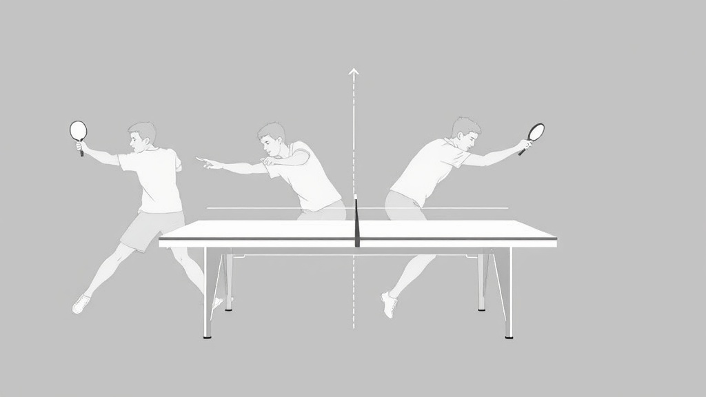 탁구 스윙 동작을 준비, 백스윙, 임팩트, 팔로우스루 단계로 나눈 시각적 구조도