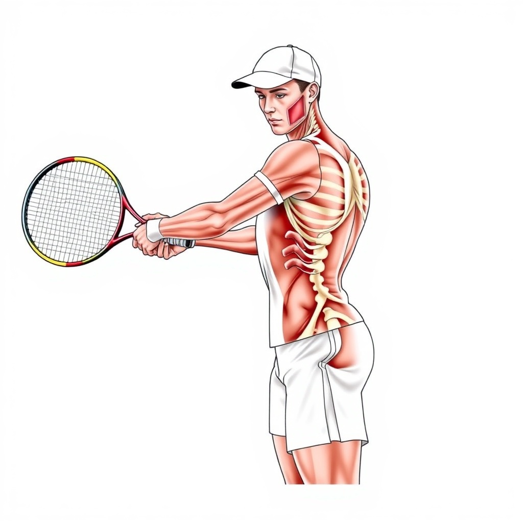 백핸드 스윙의 준비 단계에서 팔꿈치와 라켓의 위치를 나타낸 구조 설명도